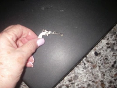 Vintage  Gun Revolver with Mother of Pearl Tone Silver 2" Tie Bar Clip Clasp - Image 1 of 3