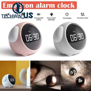 Cute LED Snooze Digital Alarm Clock Voice Control Night Light Lamp Rechargeable - Picture 1 of 15