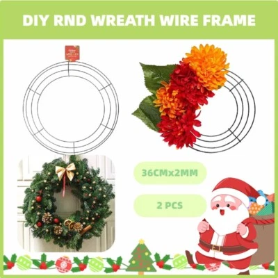 2x Rnd Metal Wreath Wire Frame Making Wedding Christmas Wreath DIY Decor 36cm - image 1 of 4