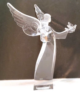 Klare Acryl stehende Engel Figur hält Vogel Taube 7 1/2" - Bild 1 von 10