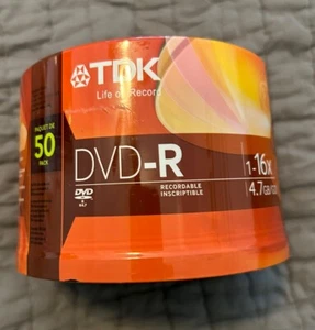 New TDK DVD-R 50 Pack 1-16x 4.7GB Blank Recordable Discs Spindle Pack - Picture 1 of 1