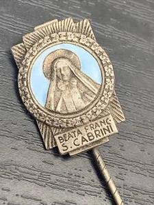 Antique Blue Enamel Saint Catholic Stick Pin ? 2” - Picture 1 of 6