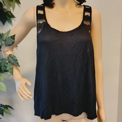 NEW Charlotte Russe Black Sleevess Tank With Sheer Stripes Women's Size XL — 第 1/4 张图片