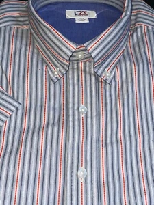 Cutter & Buck Men's Button down Shirt Grey Orange Striped Short Sleeve Large - Picture 1 of 2
