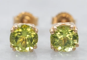 1CT Lab Created Peridot Solitaire Women's Stud Earrings 14K Yellow Gold Plated - Picture 1 of 5