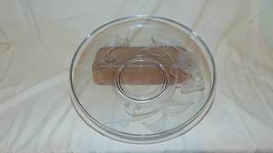 VINTAGE CLEAR ETCHED GLASS DISH WITH ETCHED FLOWERS 11" - Picture 1 of 12
