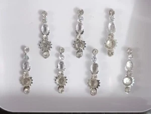 12 Pcs Long Silver Bindi For Women Girl Bridal Studded Stone Reusable Assorted - Picture 1 of 4