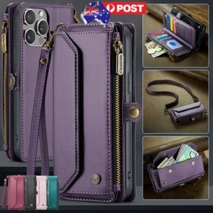 Zip Wallet Cover Leather Case Strap For iPhone 16 16e 15 14 13 12 11 Pro MAX 8 7 - Picture 1 of 80