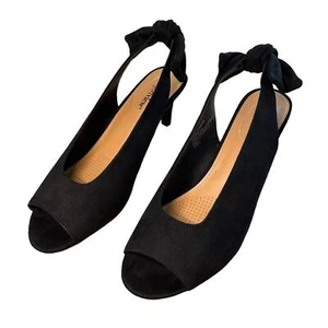 Neu Comfortview Estella Kätzchenabsatz Schleife Slingback schwarz Kunstwildleder Größe 9 1/2 - Bild 1 von 8