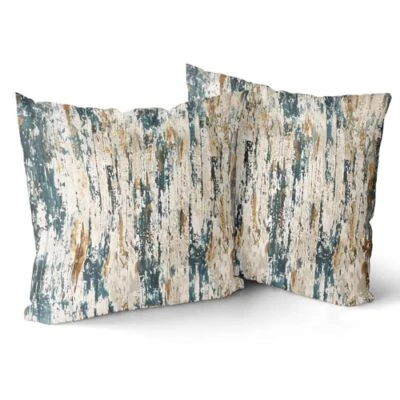  Fundas de almohada a rayas - Juego de 2 tintas abstractas 18" x 18" (paquete de 2) oro verde azulado Foto 1 de 4