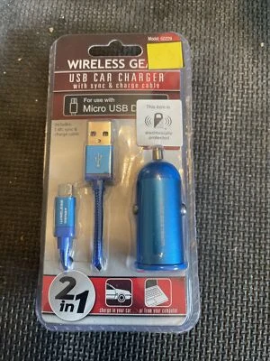 Wireless Gear Dual USB Car Charger With sync and charge cable #G0229 - Image 1 of 2