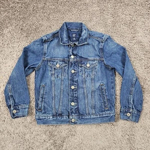 Gap Jacket Boys Youth Large L Blue Denim Trucker Dark Wash Comfort 100% Cotton - Picture 1 of 14