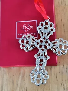Lenox Cross Scroll Rhinestones Silver Tone Ornament Boxed - Picture 1 of 4