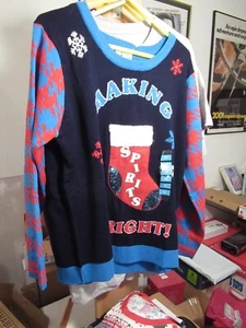 Rockin Around Xmas Sweater Making Spirits Stocking Pocket Fleece Pullover SZ XL - Picture 1 of 2