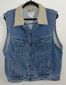 Vintage Scratch Blue Denim Jean Jacket Vest Mens Large Faded - Picture 1 of 8