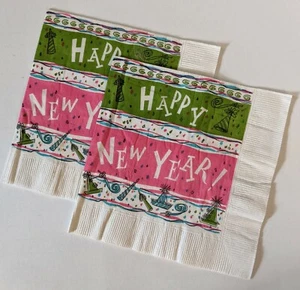 Lot 2 Vtg Napkins HAPPY NEW YEAR Crepe Paper Luncheon Collectible 1950-60's MCM - Picture 1 of 6