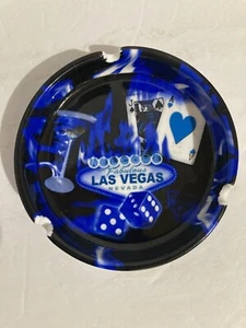 Las Vegas Navada Black & Blue Card &Dice Ashtray Ceramic - Picture 1 of 5