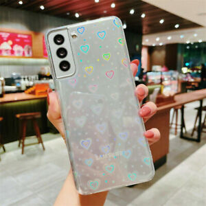 For Samsung Galaxy S2 A12 A22 A52s A03s Cute Shiny Laser Love Heart Phone Case