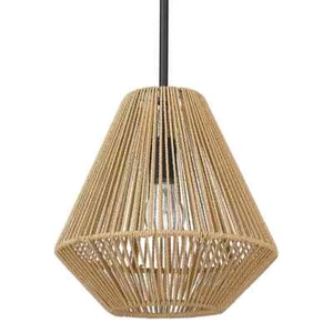 Golden Lighting Valentina 1-Light Matte Black Lantern Pendant with Natural - Picture 1 of 7