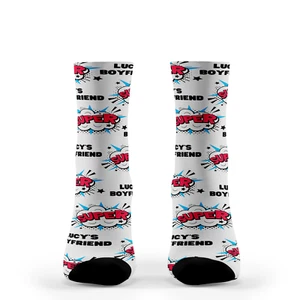 Personalisierte Socken - Name einfügen - handgedruckt Super Boyfriend Design - Einheitsgröße - Bild 1 von 5