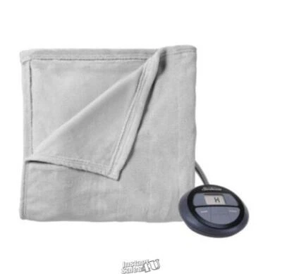 Sunbeam Twin Electric Heated MicroPlush Blanket in Gray Digital Display  - Image 1 of 2