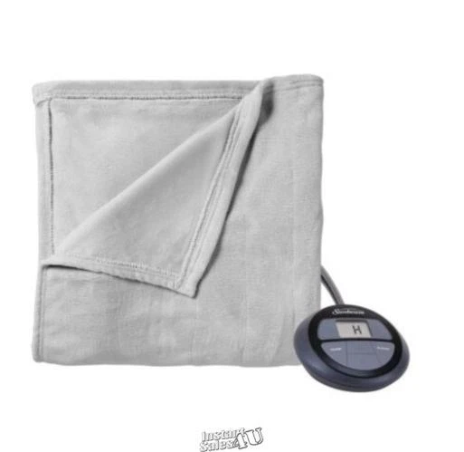 Sunbeam Twin Electric Heated MicroPlush Blanket in Gray Digital Display  - Image 1 of 2