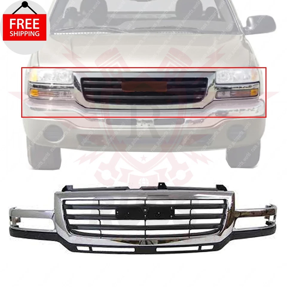 New Front Grille Assembly Chrome Black Fits 2003-2007 GMC Sierra 3500 GM1200568 - Изображение 1 из 4