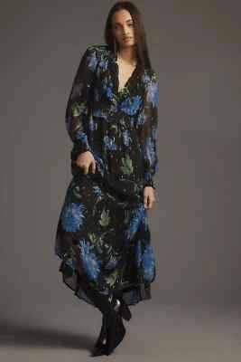 NWD By Anthropologie The Odetta Ruffled V-Neck Midi Dress Size MP Petite 9A407 - Image 1 of 4