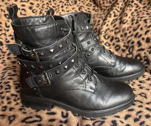 Black Leather Biker Style Studded Lace Up Ankle boots La Redoute EU 40/UK 6.5 - Picture 1 of 12
