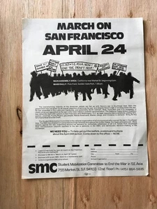 MARCH ON SAN FRANCISCO 4/24/1971 flyer Student Mobilization Committee vietnam - Picture 1 of 2