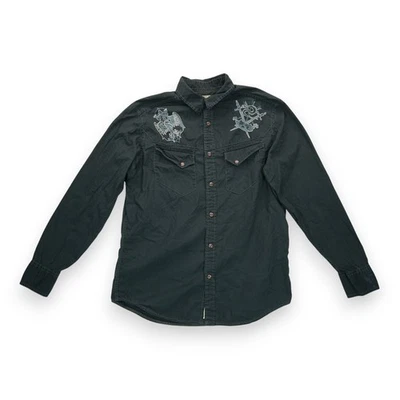 Camisa a Presión DKNY Perla De Colección Para Hombre Negra Mediana Y2K Gótica Occidental Manga Larga Foto 1 de 4