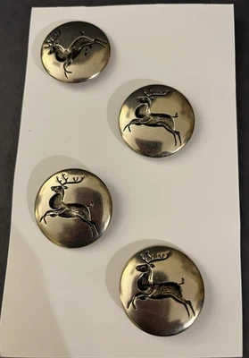 4 Vintage Large Reindeer Metal Picture Buttons, 1 1/8" - Image 1 of 4