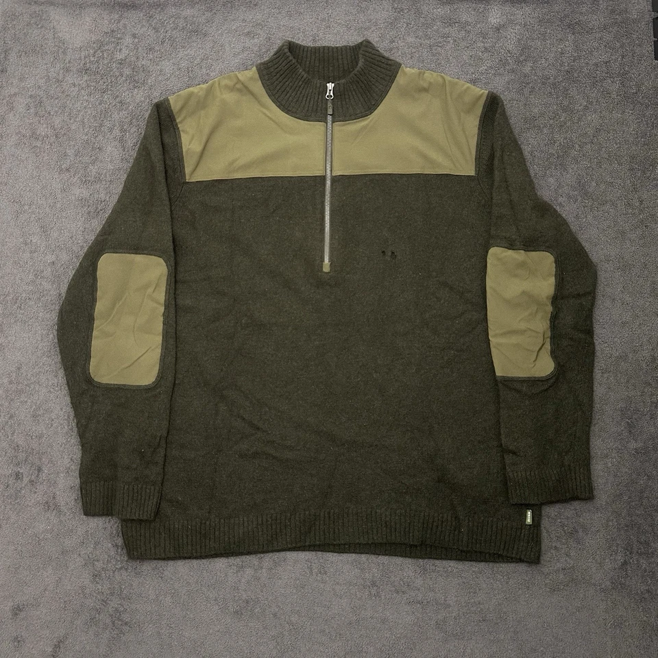 REI Co-op Men’s Wool Sweater Green Pullover 1/2 Zip Size XL Elbows Patches  - Image 1 of 4