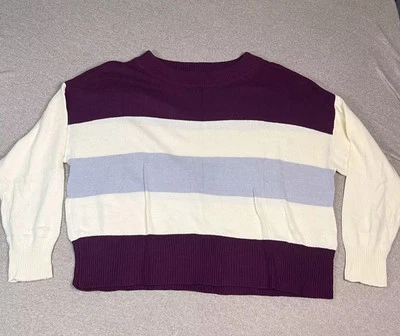 Lucky Brand Sweater Women’s Size XXL Ivory Red Gray Stripe Pullover Cotton Blend - Image 1 of 4