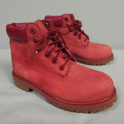 Timberland Botas Niños Niño Talla 1 Rojo Gamuza Medio Con Cordones Combate Foto 1 de 4