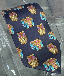 Leonard Krawatte Eule und Elefant Motiv Design Nummer 59 Neu Etikett - Bild 1 von 6
