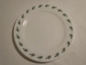 8" Milk Glass CORNING DECOR Green Leaf Tulip Salad Plate Pyrex Rare - Picture 1 of 5