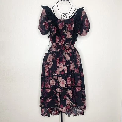 Vestido Joyfilm Mia Joy Diana Negro Desteñido Floral Alto Bajo Niñas Grandes Talla 12 Nuevo con Etiquetas Foto 1 de 4