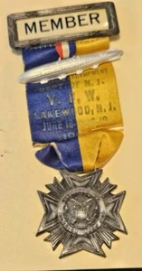 1926 VFW Encampment Lakewood NJ Medal Ribbon Member Badge w/US Navy Airship~B595 - Picture 1 of 13