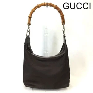 Authentic GUCCI Vintage Bamboo 2Way Shoulder Hand Bag Leather Brown Junk 4929M - Picture 1 of 10