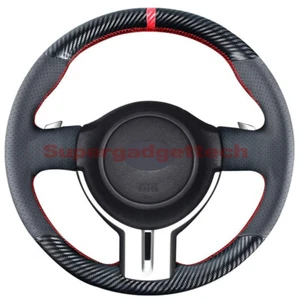 3D Carbon Fiber&Black Leather Steering Wheel Stitch-on Wrap Cover For Toyota 86 - Picture 1 of 9