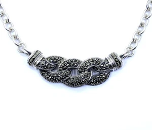 JUDITH JACK JJ Triple 3 CUBAN LINK Marcasite Pendant Sterling Silver Necklace - Picture 1 of 5