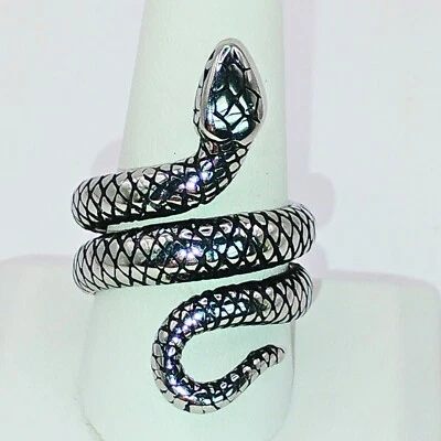 Unisex Silver Plated Stainless Steel Snake Wrap Ring Size 10.5 Unique Serpent - Image 1 of 4