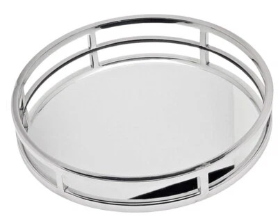 NEW GODINGER ASPEN ROUND MIRROR TRAY STAINLESS STEEL LARGE 19" - Image 1 of 2