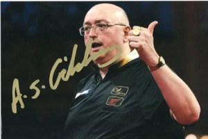 DARTS: ANDREW VERGOLDUNG "GOLDFINGER" SIGNED 6x4 ACTION PHOTO+COA **PROOF** - Bild 1 von 2