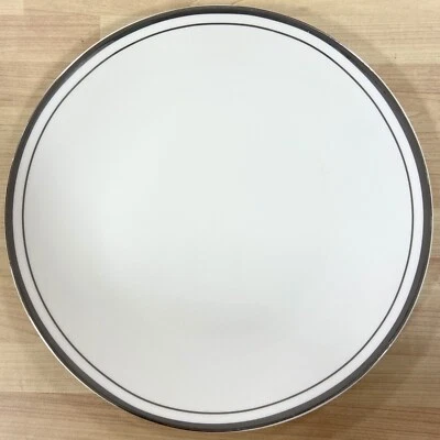 New! Set of 4 Grace Teaware White Dinner Plates Silver & Gray Band Rim (10.5") - Image 1 of 2
