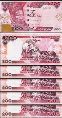 Nigeria 200 Naira 2023, UNC, 5 Pcs LOT, P-NEW DESIGN - Image 1 of 4