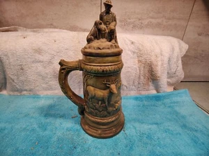 Vintage Handmade Ceramic German Stein with lid- Hunter w/Dog Scenes - Picture 1 of 8