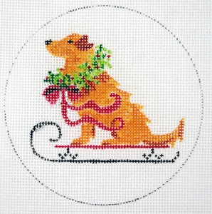Yellow Lab/Retriever Sled Christmas Ornament* HP Needlepoint Canvas* By LLemon - Picture 1 of 1