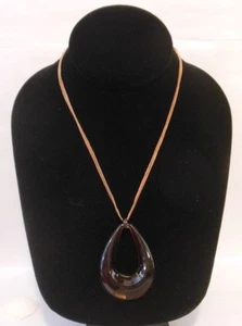 TORTOISE Shell Tear DROP Statment Pendant Necklace Great Gift Idea! - Picture 1 of 4